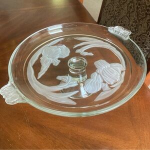 Vintage frosted iris glass pedestal cake stand - 12” round - 4.75” tall
